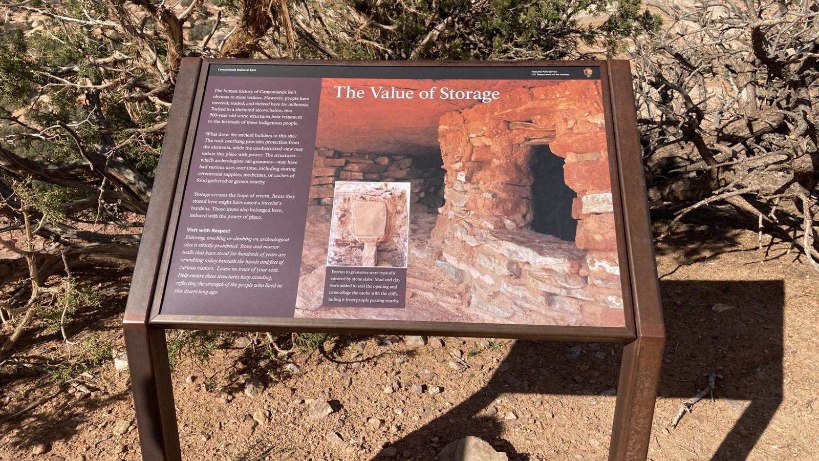 A sign along the Aztec Butte Trail provides information on human history.