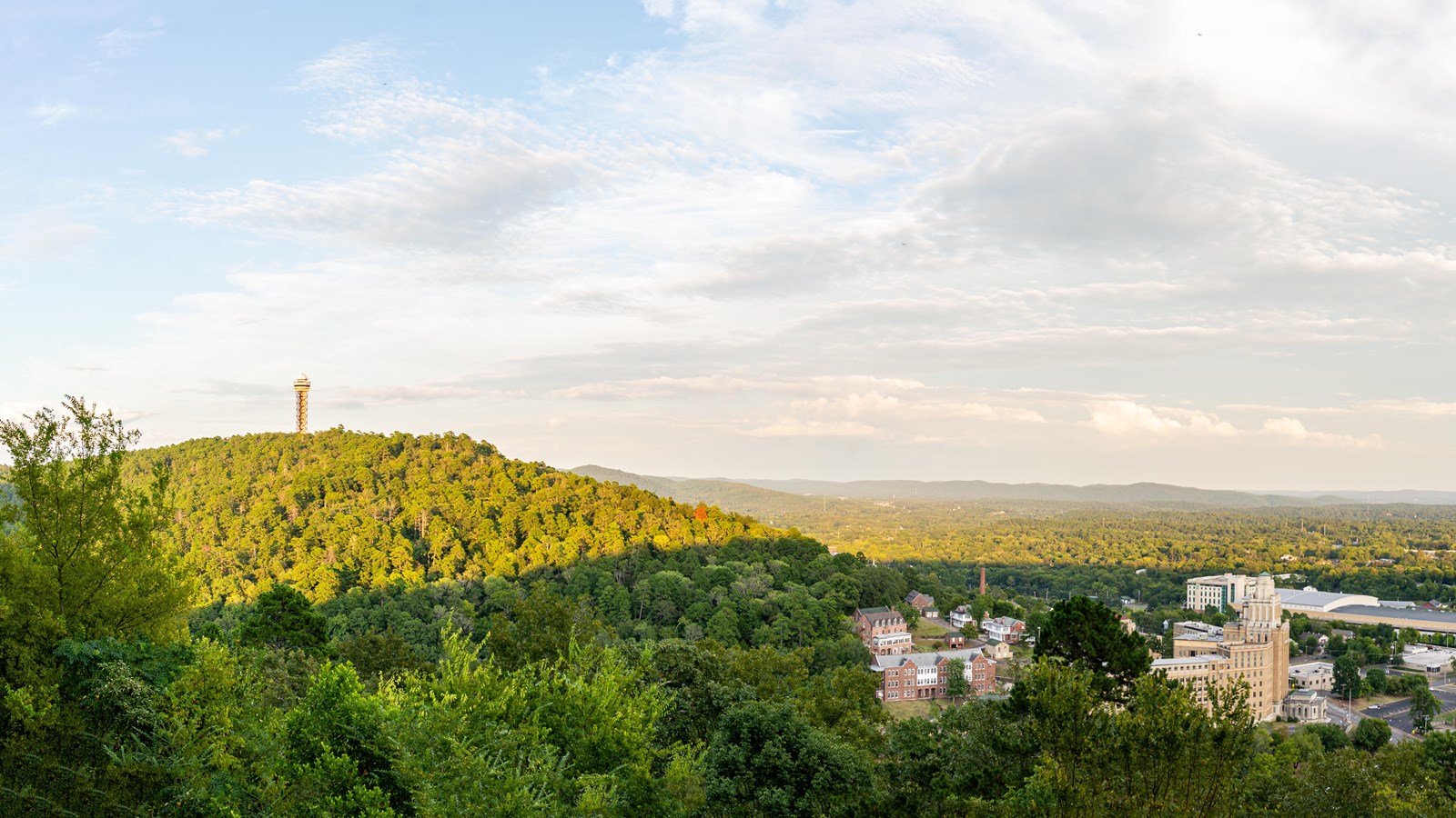 West Mountain with a view of hot springs mountain tower in the distance.