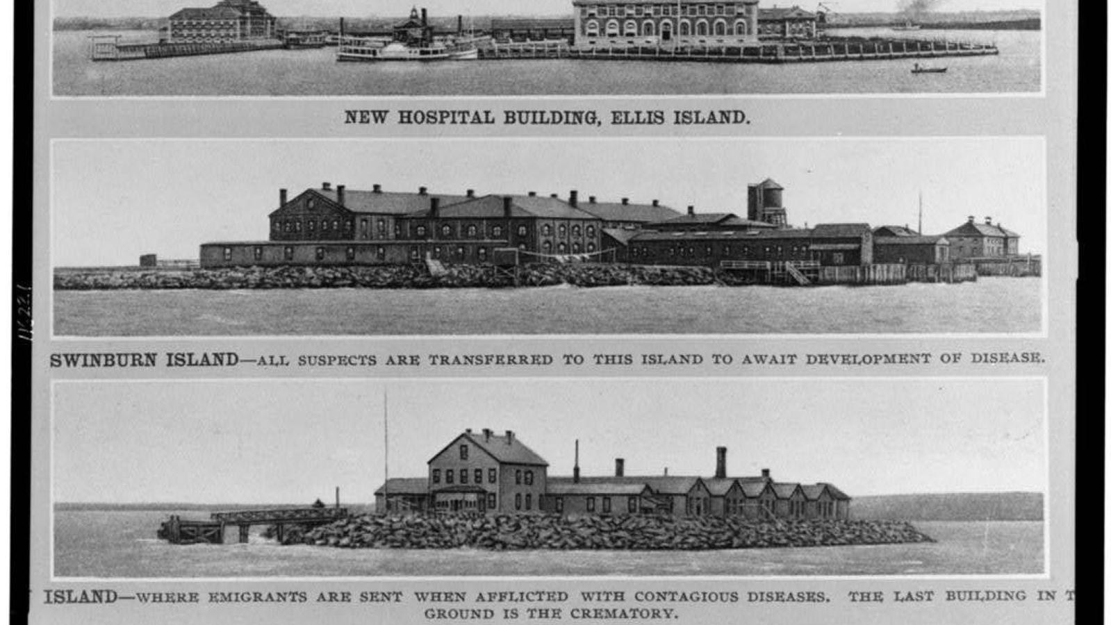Images of three buildings used as quarantine hospitals in NYC.