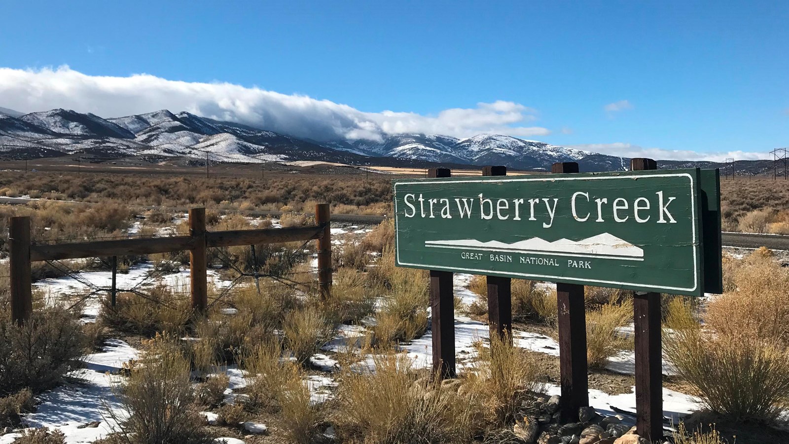 Green and white road sign for Strawberry Creek