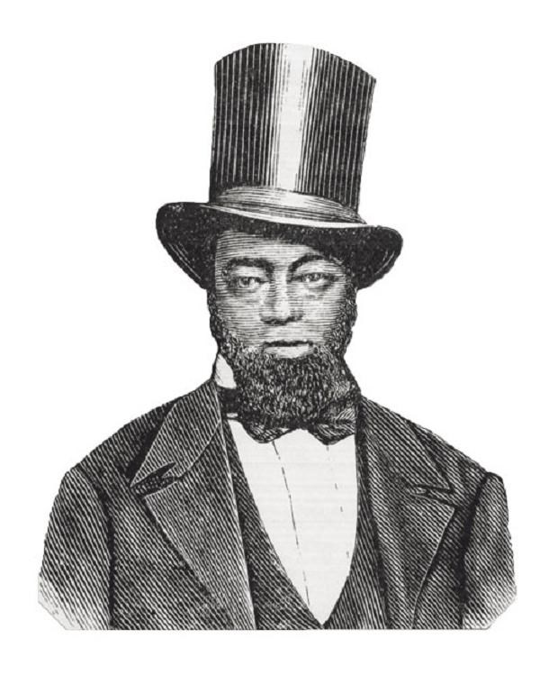 A black and white etching of Samuel Burris