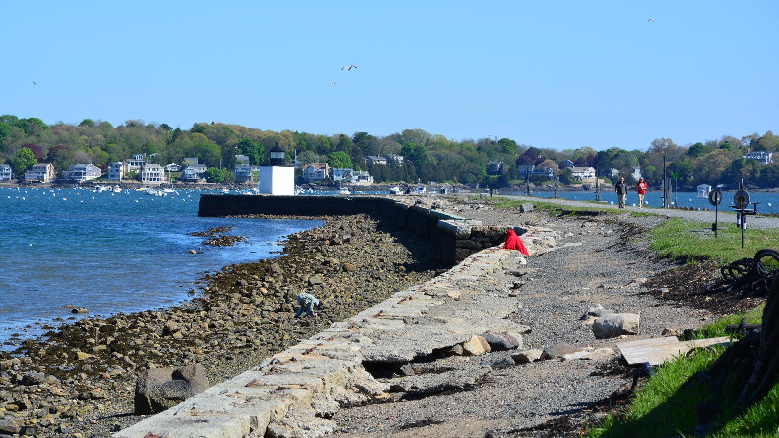 Long, narrow strip of land that extends into Salem Harbor with the Derby Light Station at the end