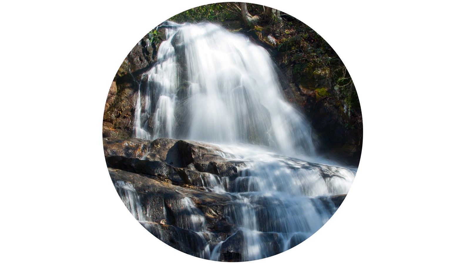 A cascading waterfall.