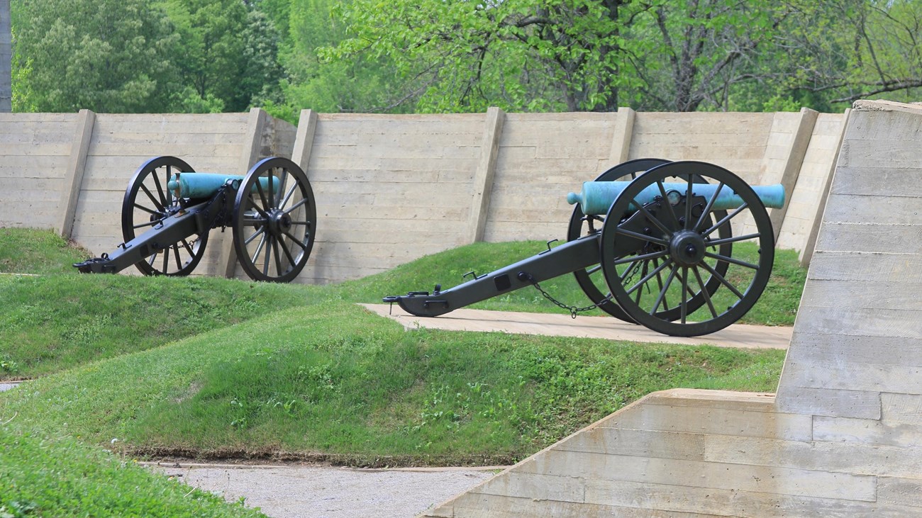 Two cannon mounted in a battery
