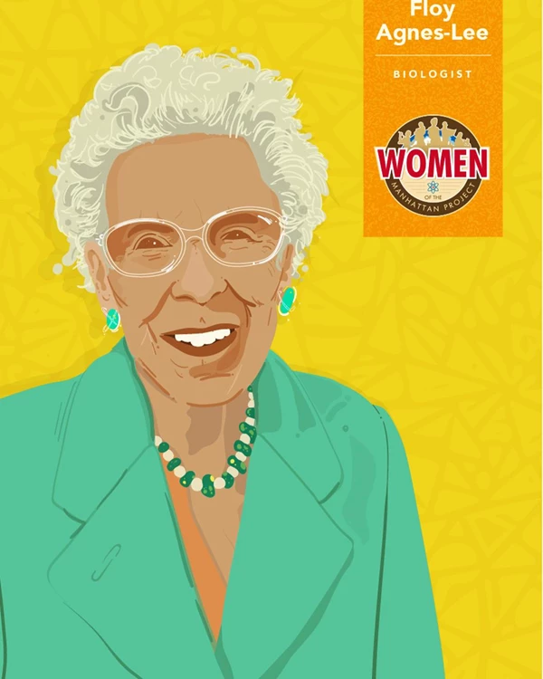 A digital rendering of an elderly woman with white hair and a green blouse.