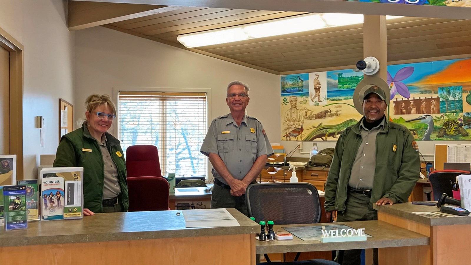 Front desk of the Douglas Center with attending rangers.