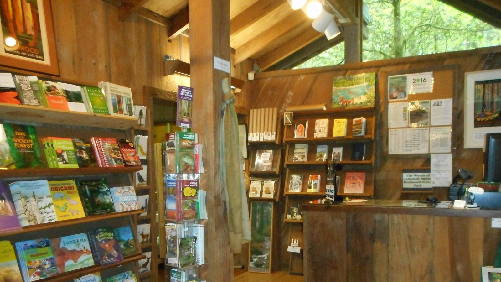 Wooden building with books, and sales items