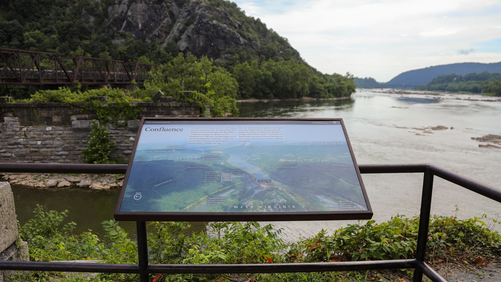 An information panel sits at the intersection of the Potomac and Shenandoah rivers.