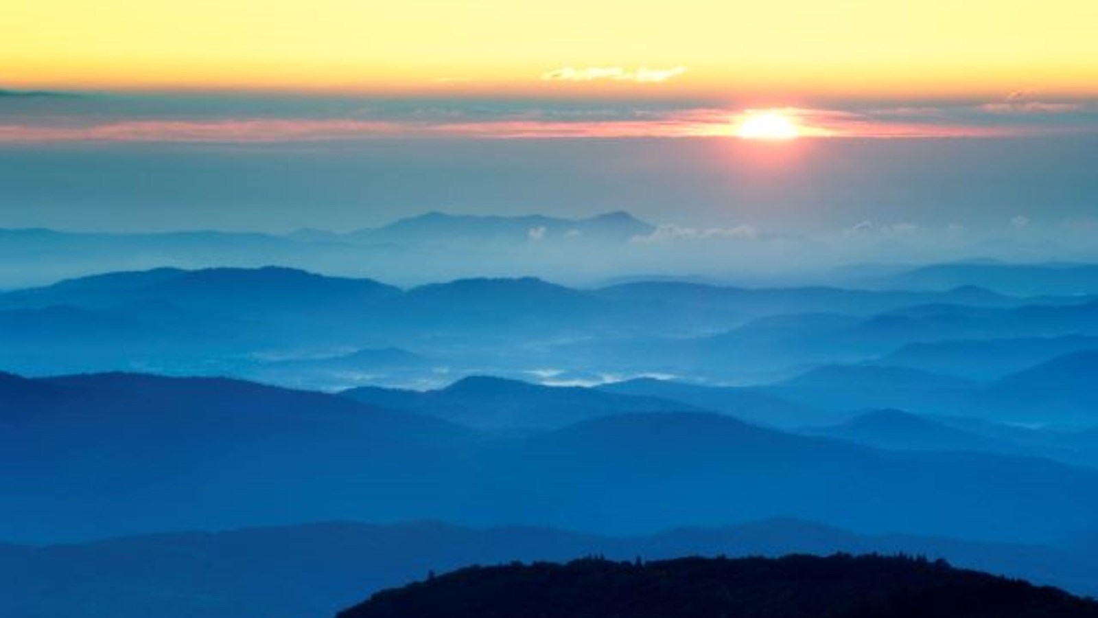 Sunset behind mountain range