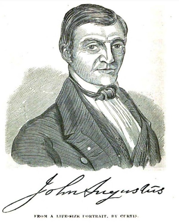 A drawing of an old man with his name below saying John Augustus
