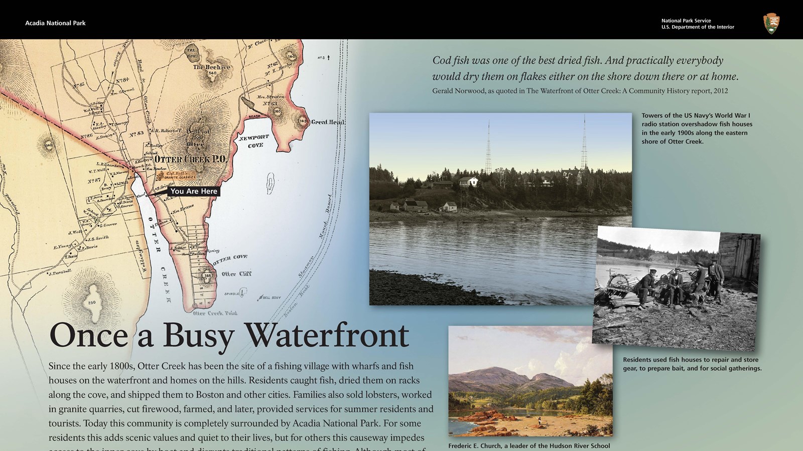 Title: Once a Busy Waterfront; Various images of a background of historic map and historic images.