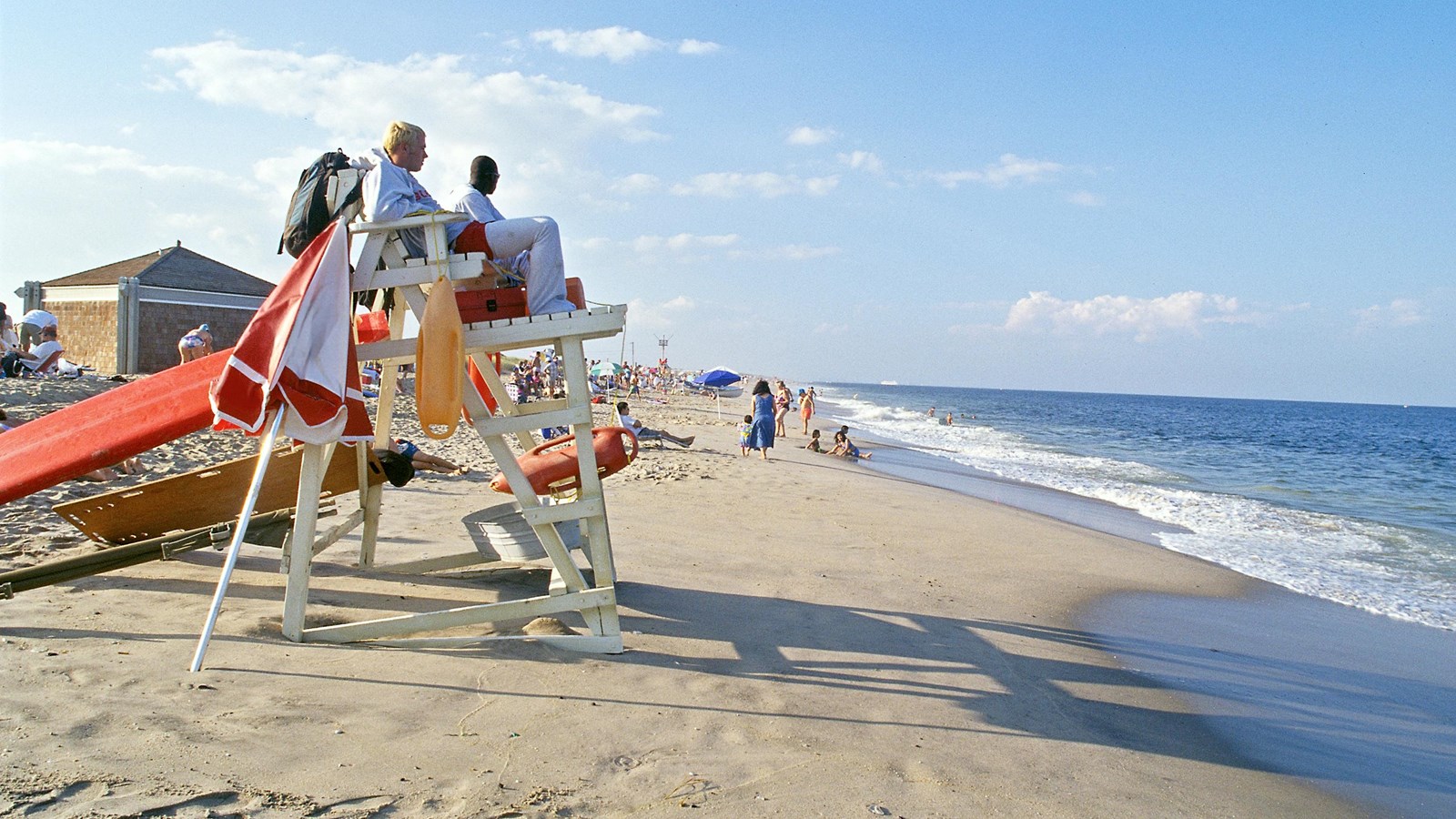 Lifeguards in a chair on the beach