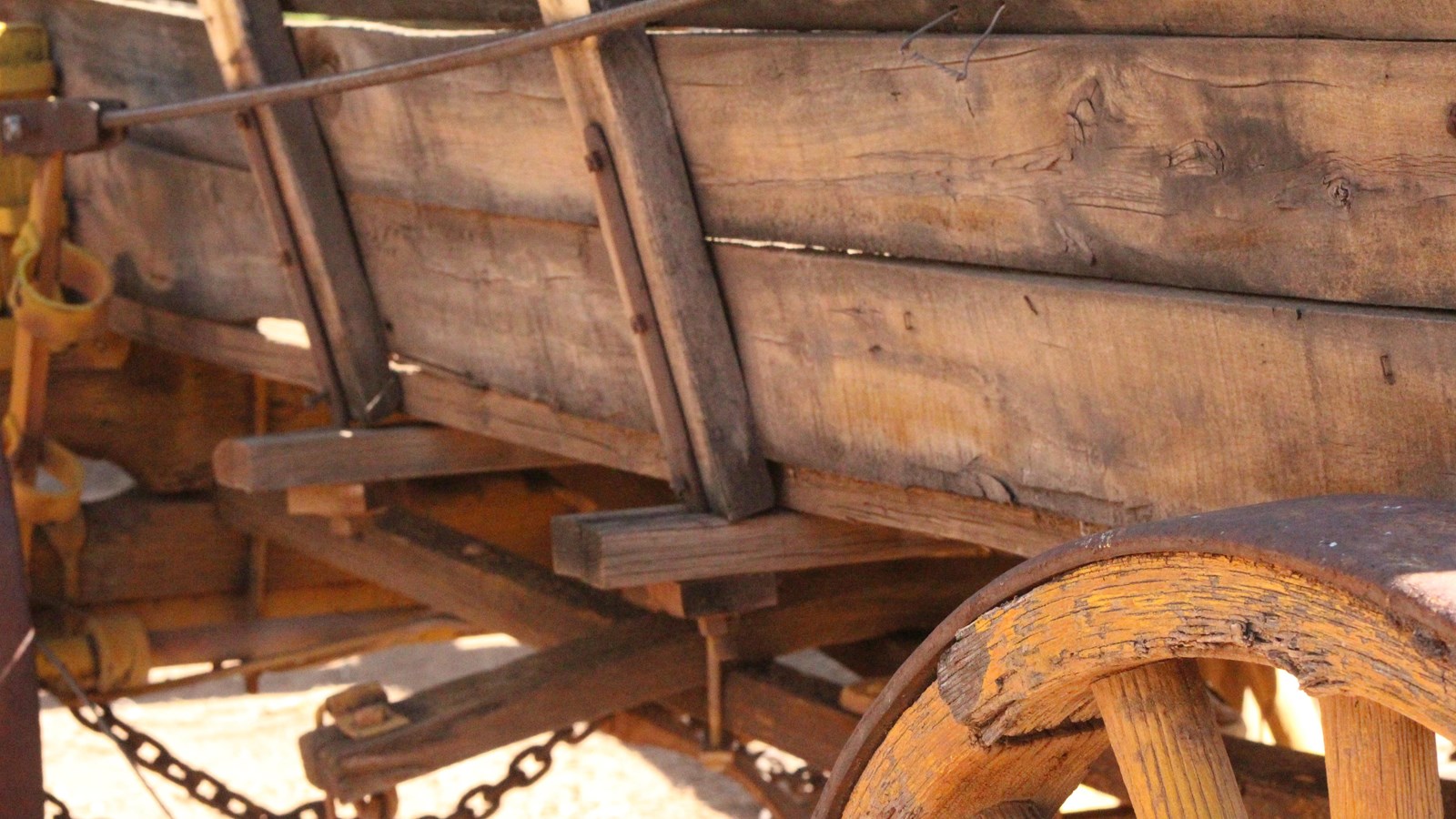 Close up shot of pioneer wagon