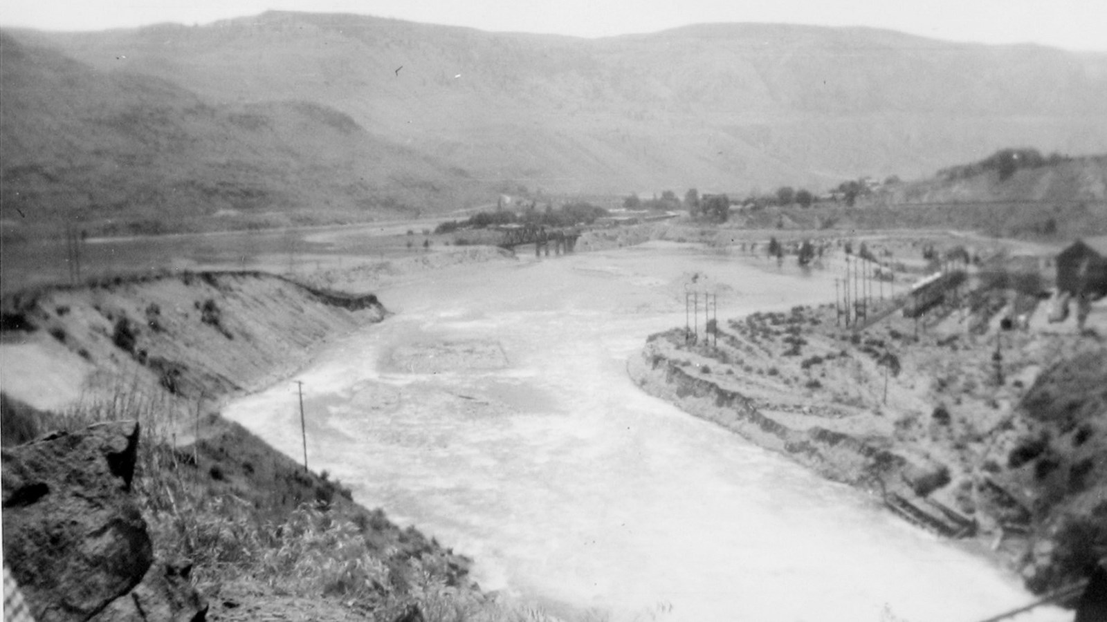 Historic black and white photograph of Nespelem Campsite area