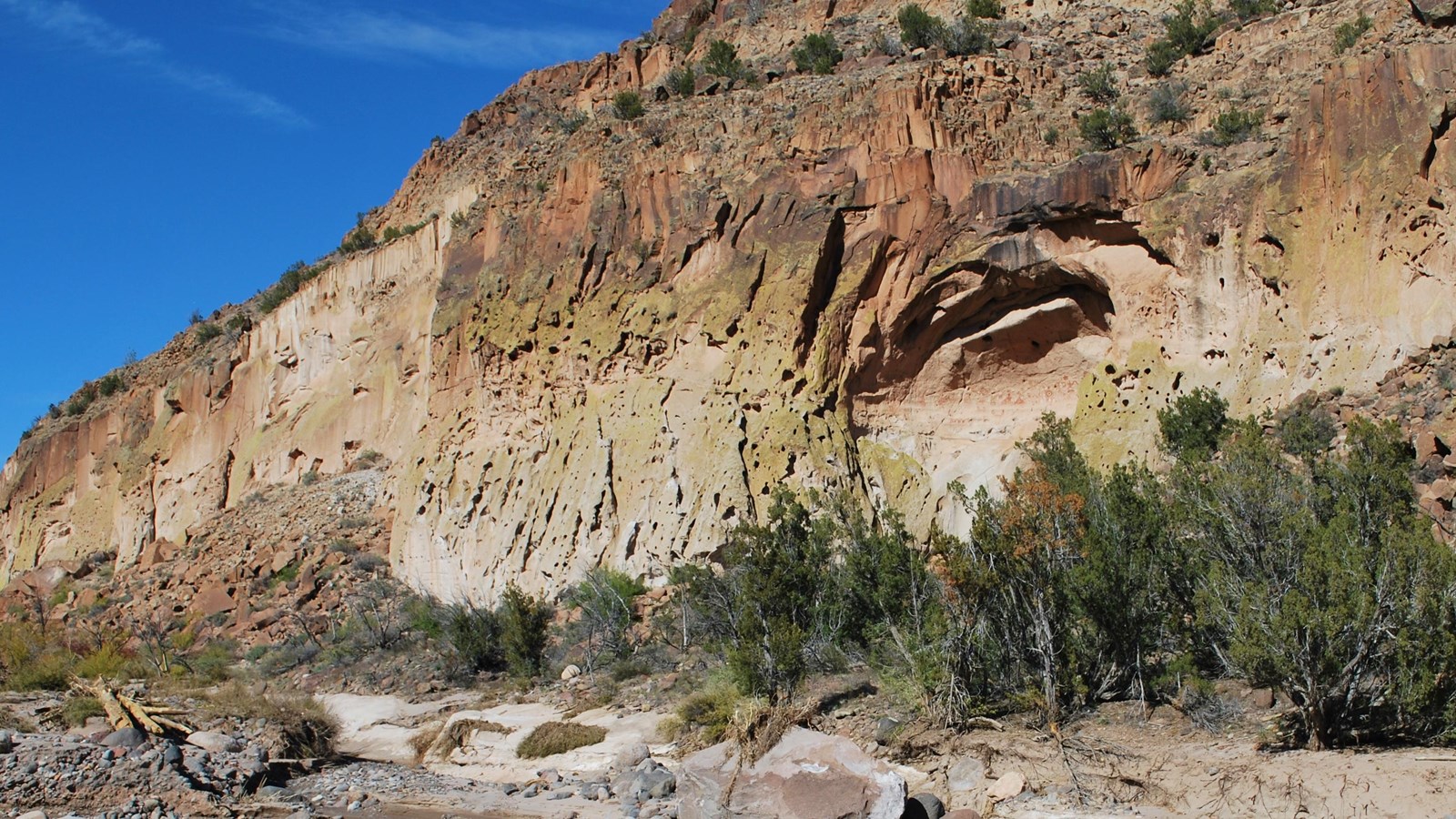 Painted Cave in the cliff wall in Bandelier\'s backcountry