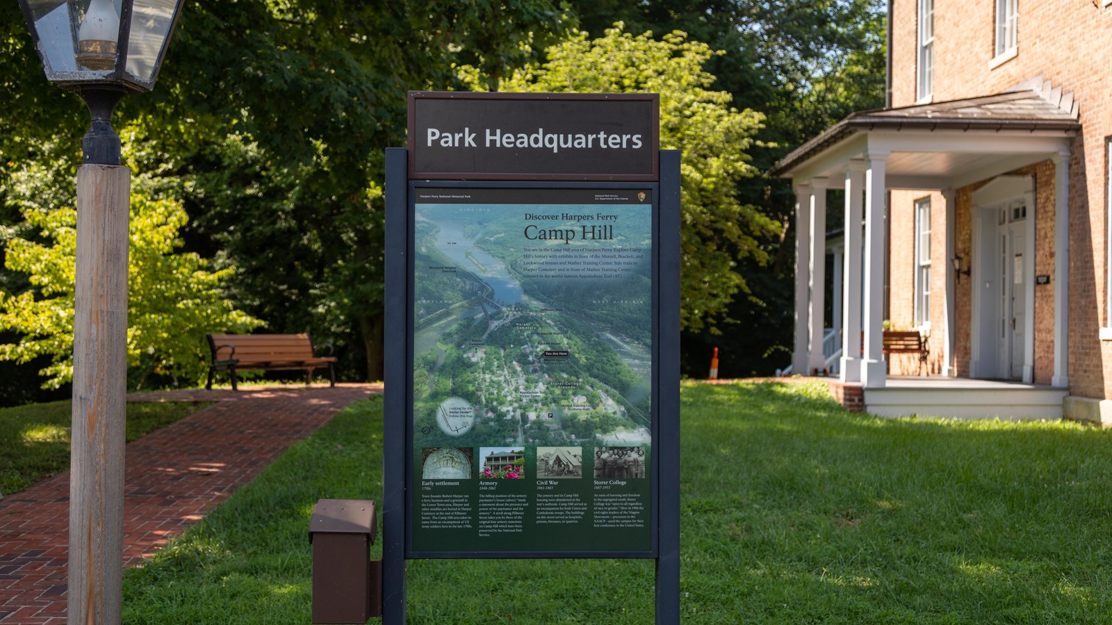 A map of the park shows where rivers intersect near the lower part of the town.