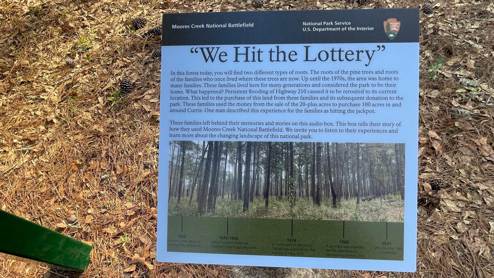 Small sign reading, Changing Landscape with a timeline at the bottom