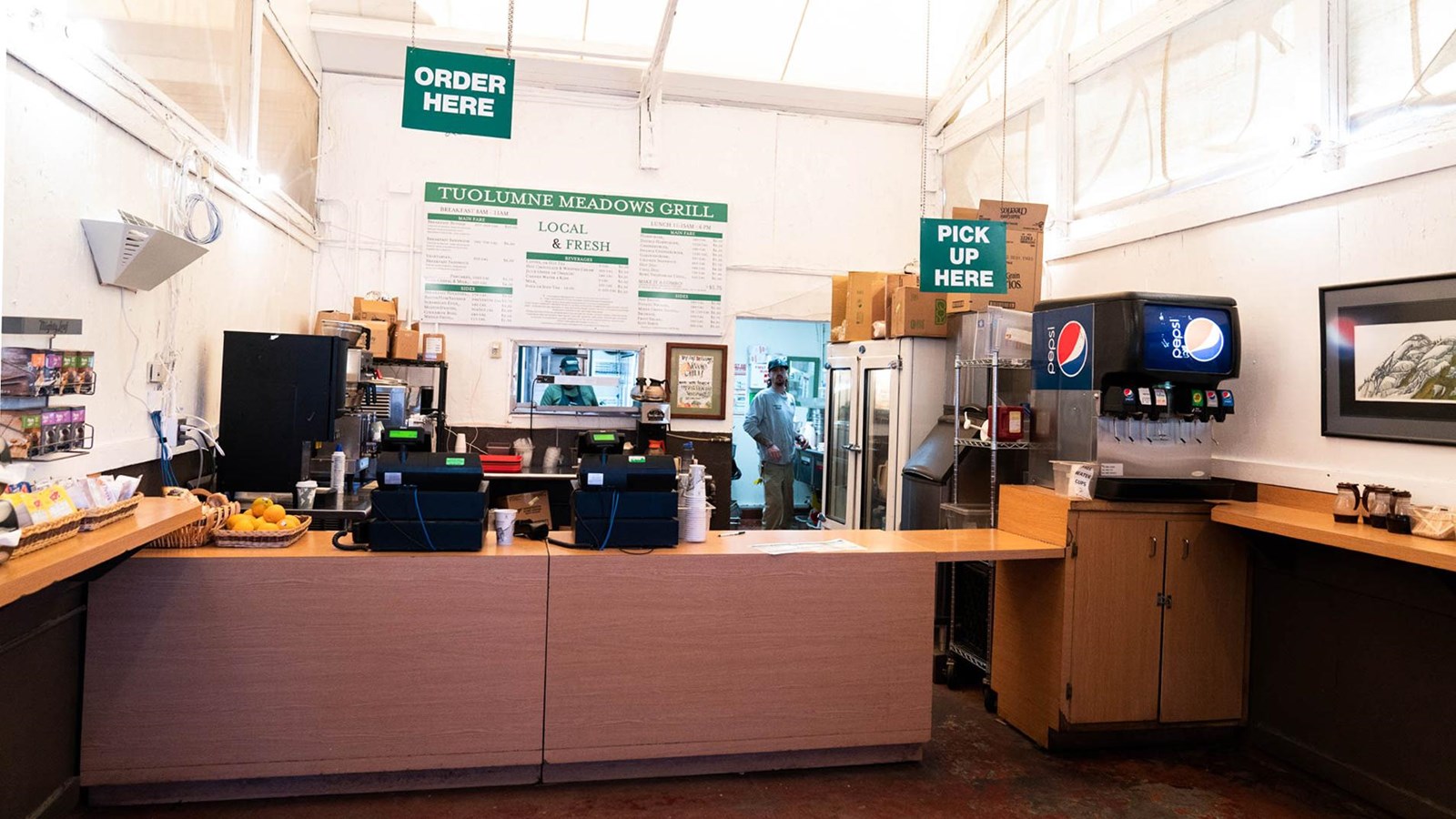 Interior counters and ordering station of the Tuolumne Meadows Grill
