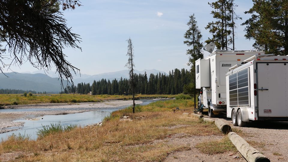RV at a rustic Grassy Lake Road campsite on public land near Grand Teton