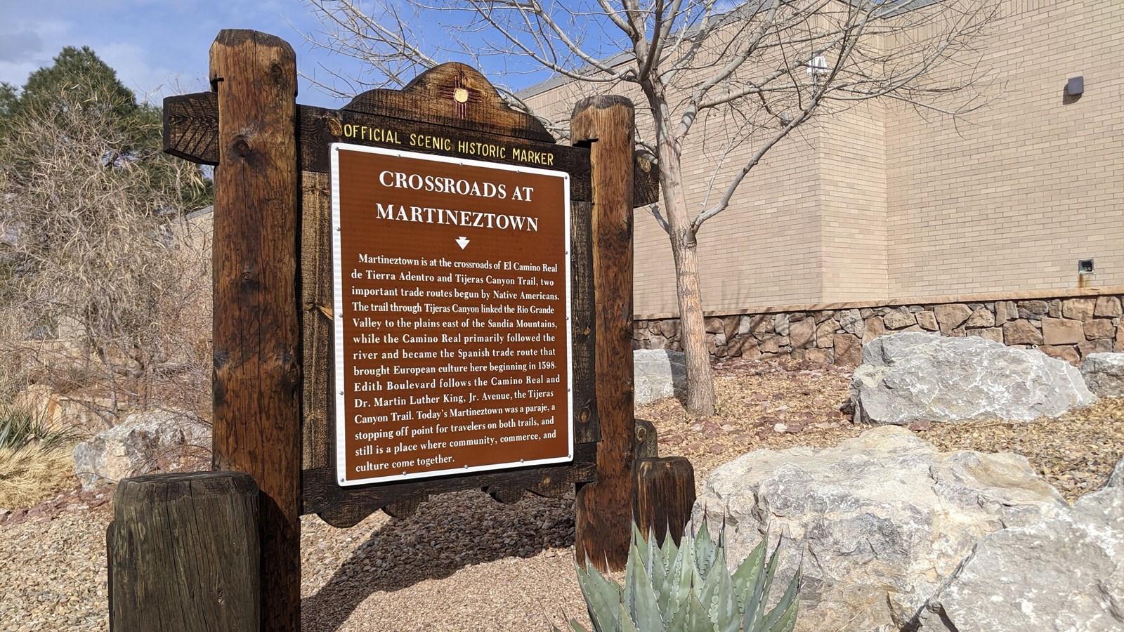 Brown wooden sign NM state Historic Marker Martineztown