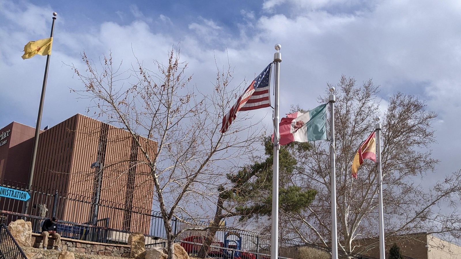 Flags of the US, Mexico, Spain and New Mexico 
