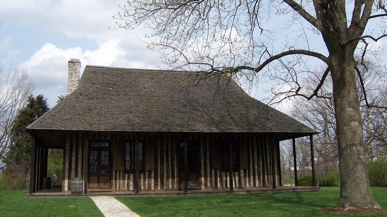 Wooden building with vertical slats