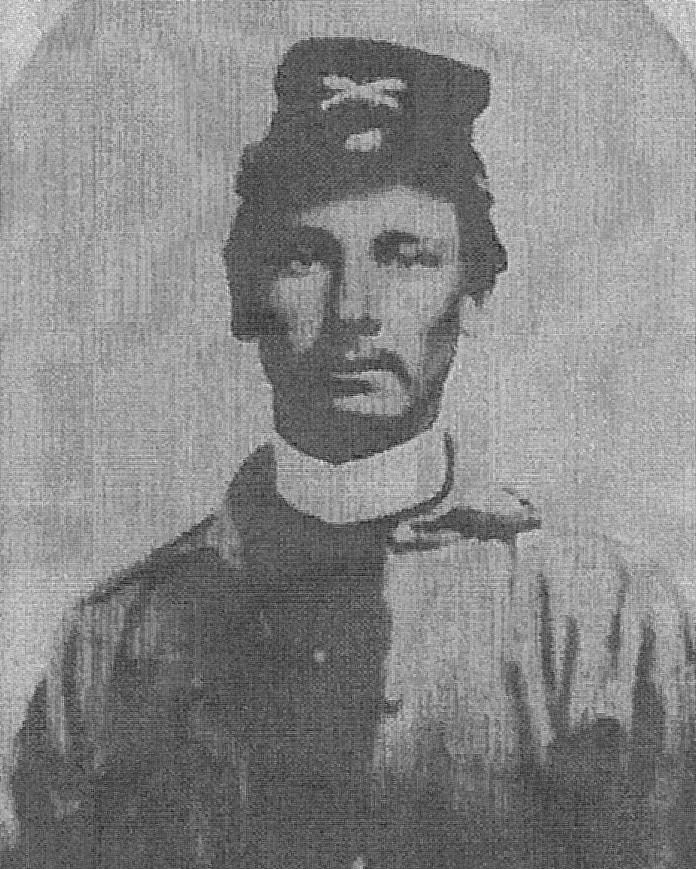 A Civil War portrait photo shows a young man in a Confederate officer's uniform. 