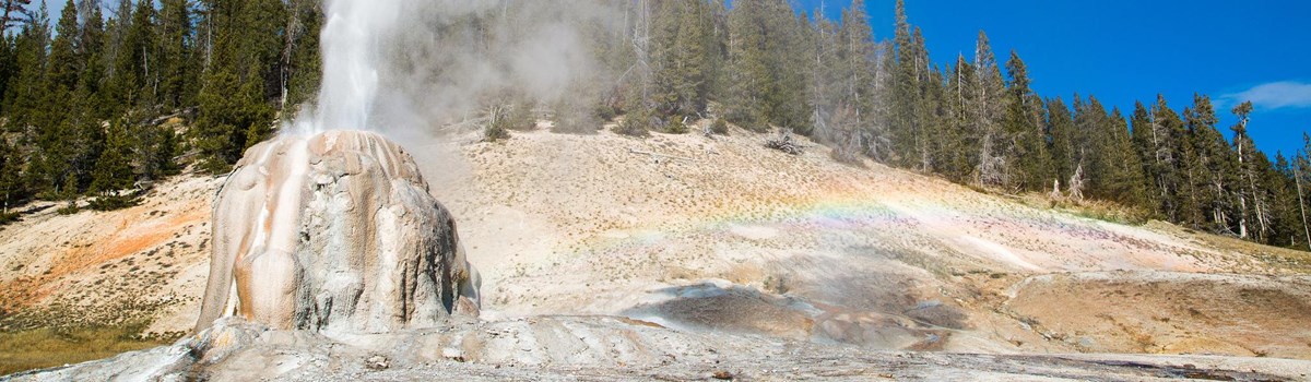 A geyser erupts