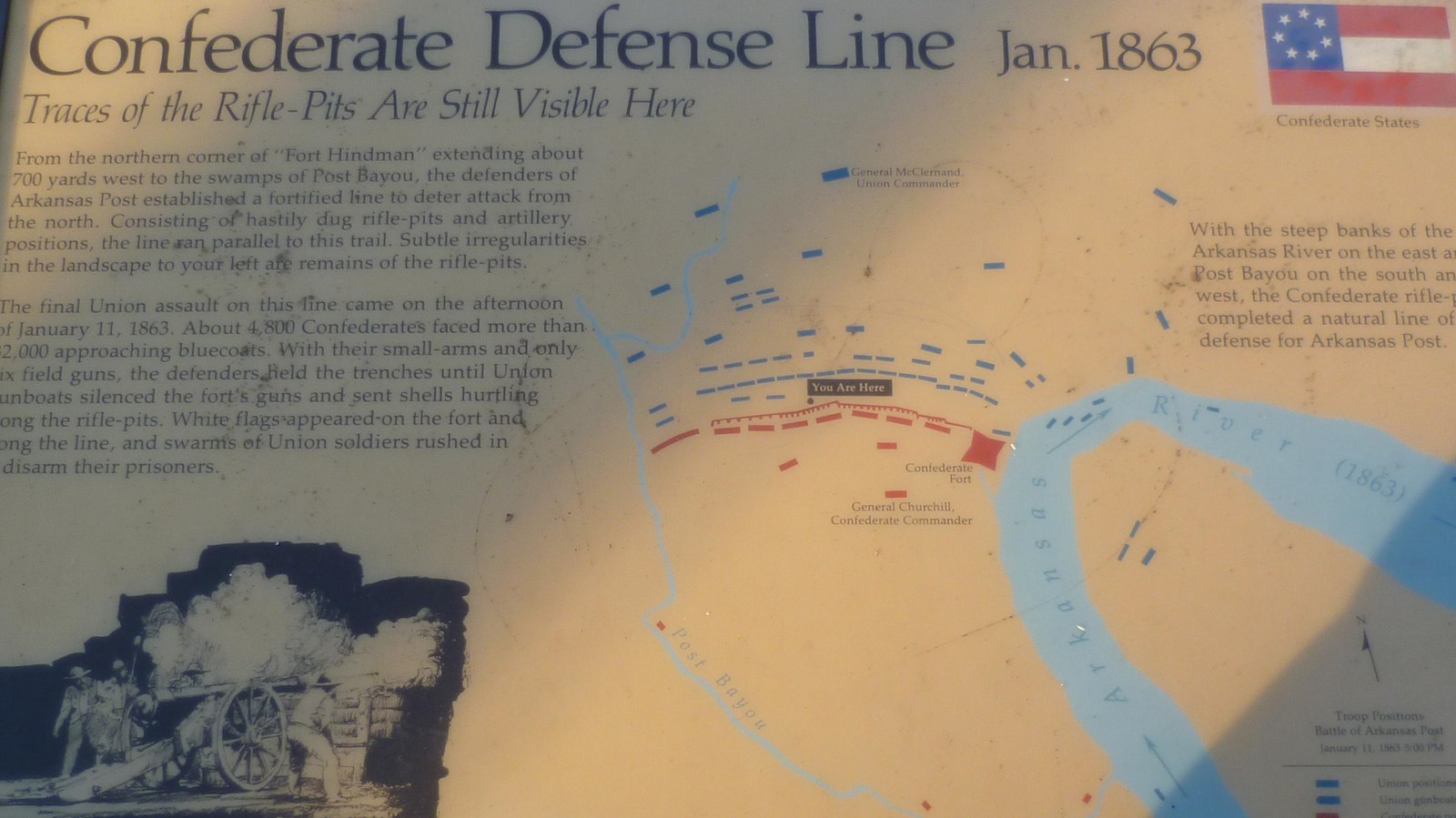 Picture of a wayside exhibit panel at Arkansas Post