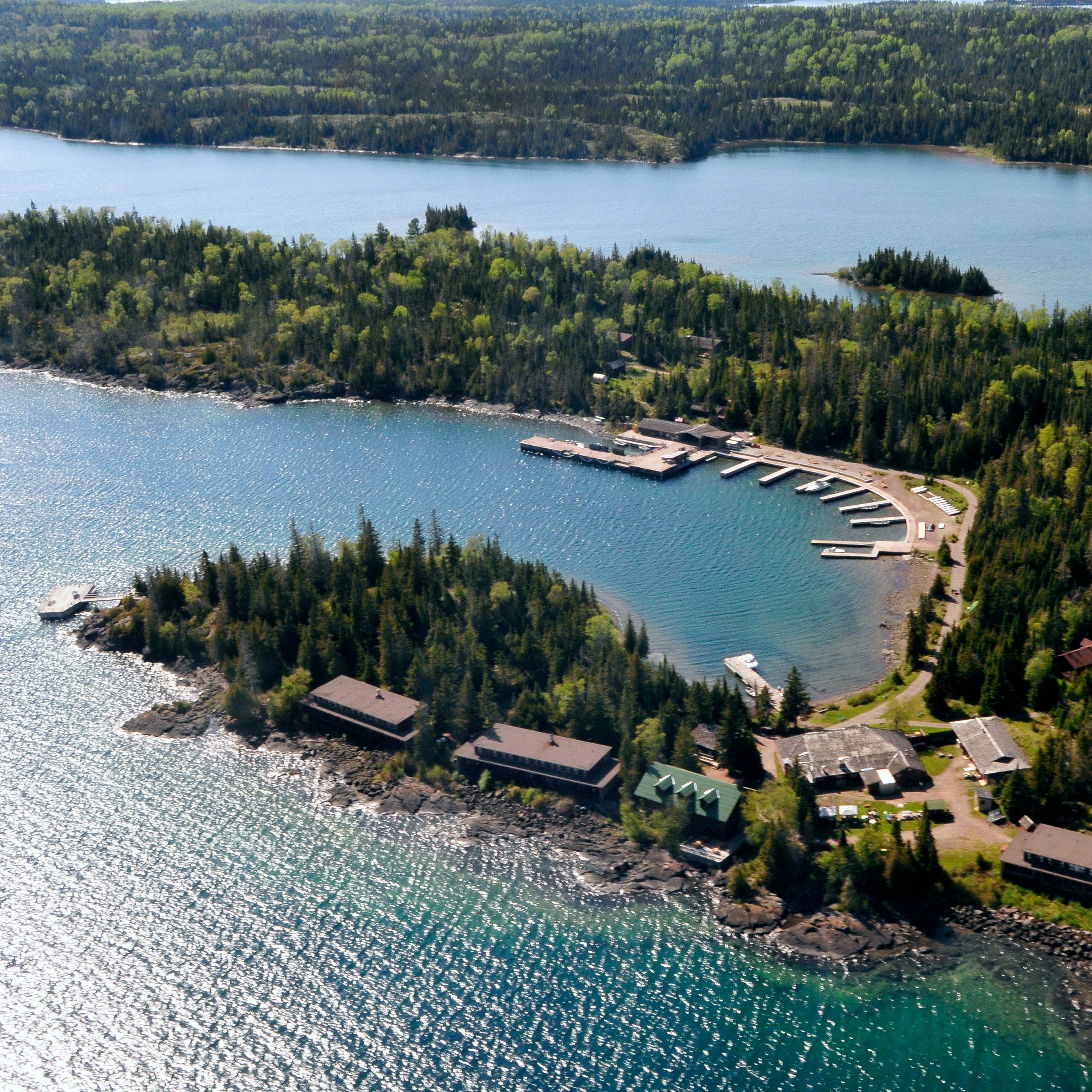 A handmade map on a sign for Rock Harbor, Isle Royale National Park.