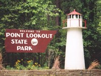 Entrance sign for Point Lookout State Park.