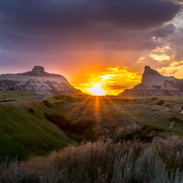 Sunset through Mitchell Pass at Scotts Bluff National Monument