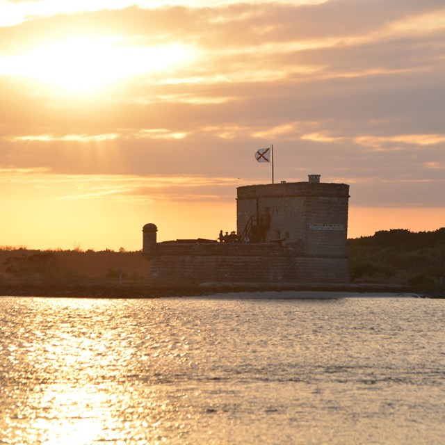 Sunset, Fort, calm water