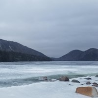 view of lake covered in ice