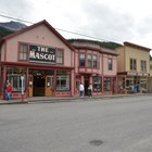 Brightly colored buildings line a street