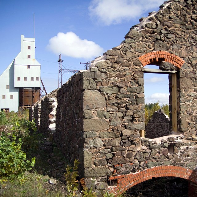 Ruins of historic mining buildings