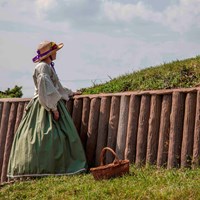 Historical reenactor visiting Fort Stephens.