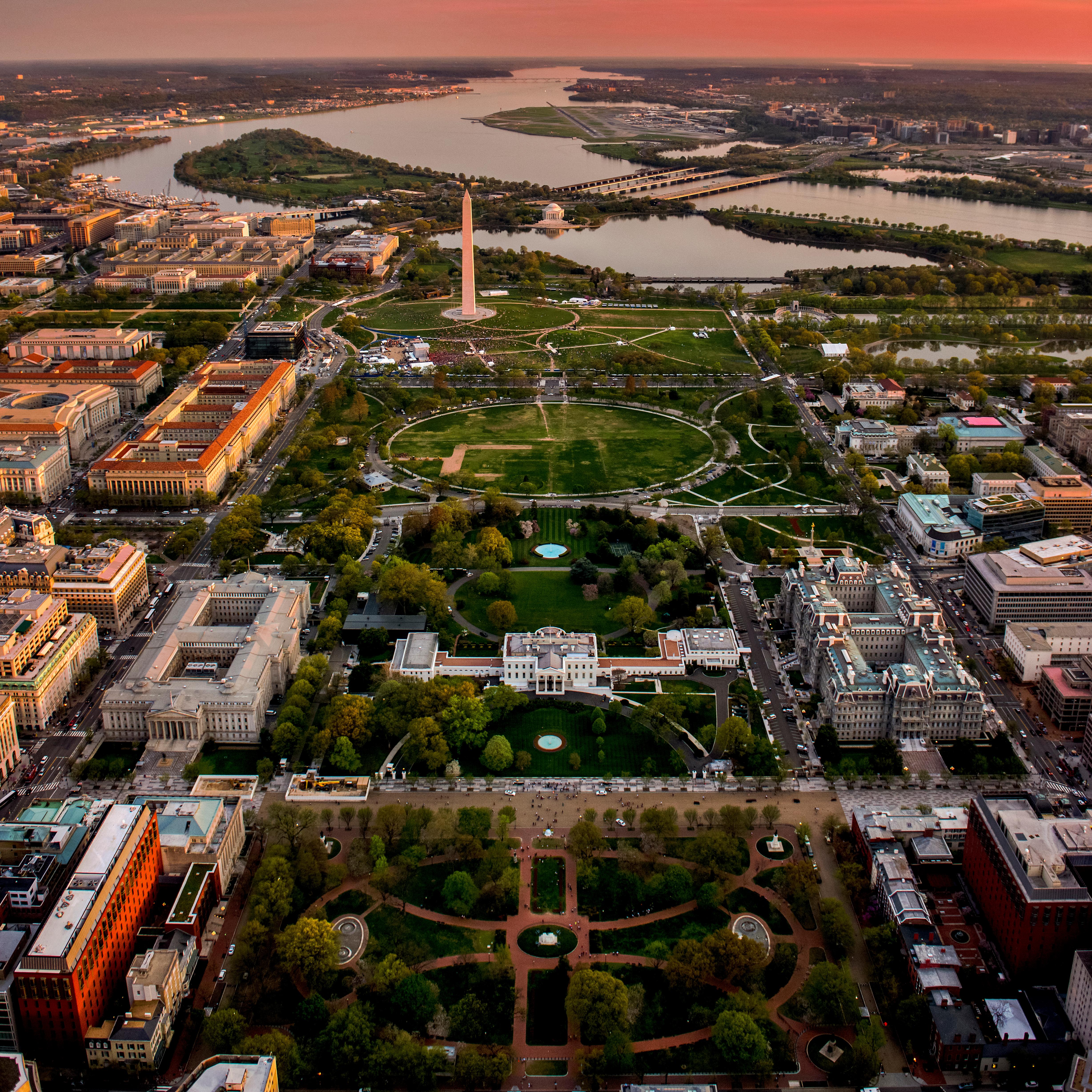 Aerial view of National Mall and Memorial Parks.