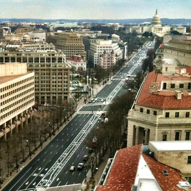 Aerial view of Pennsylvania Avenue.