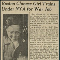 Newspaper article with photo of Alice Yick working on machinery to the left.