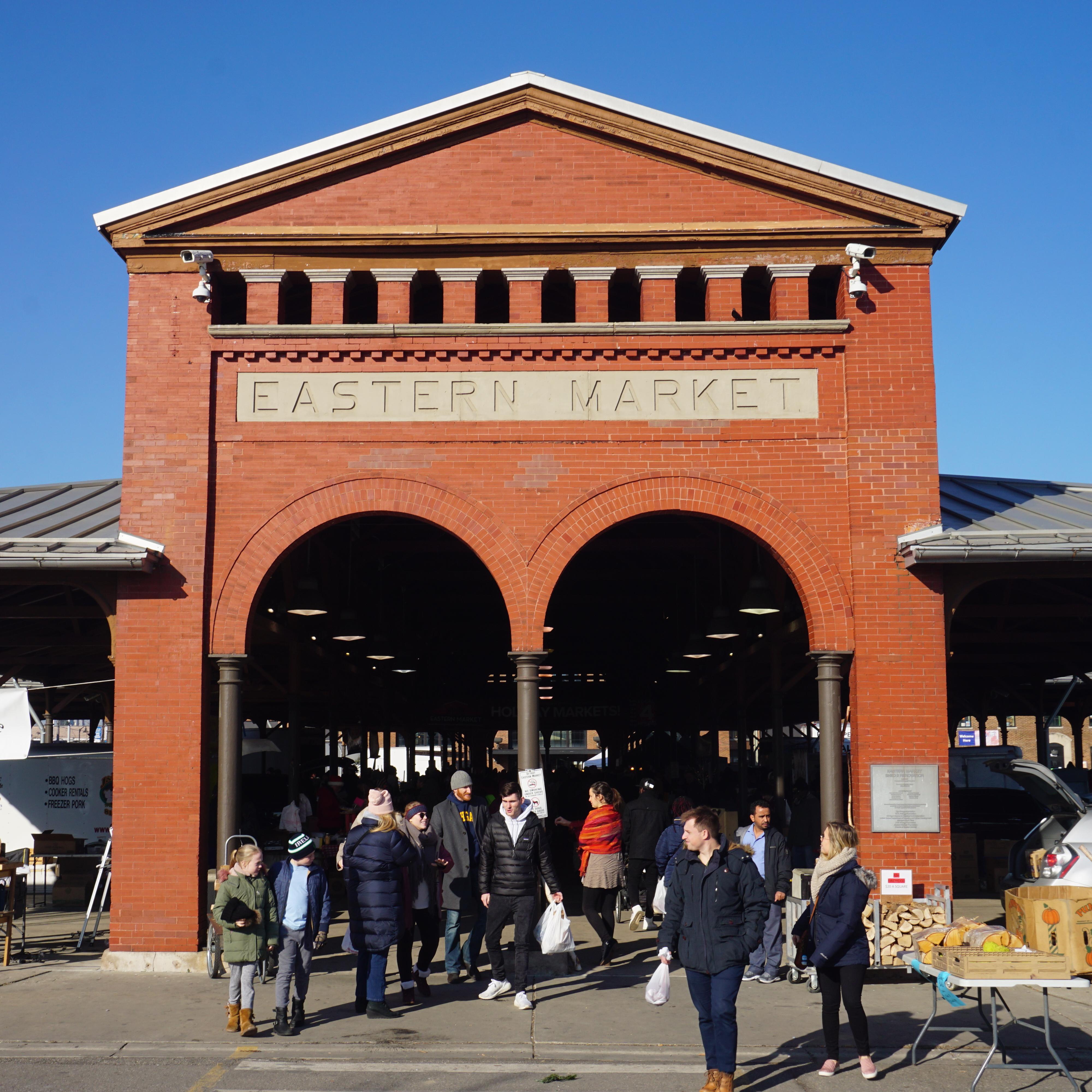 Exterior of brick building. 