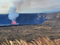 Lava within a volcanic crater.