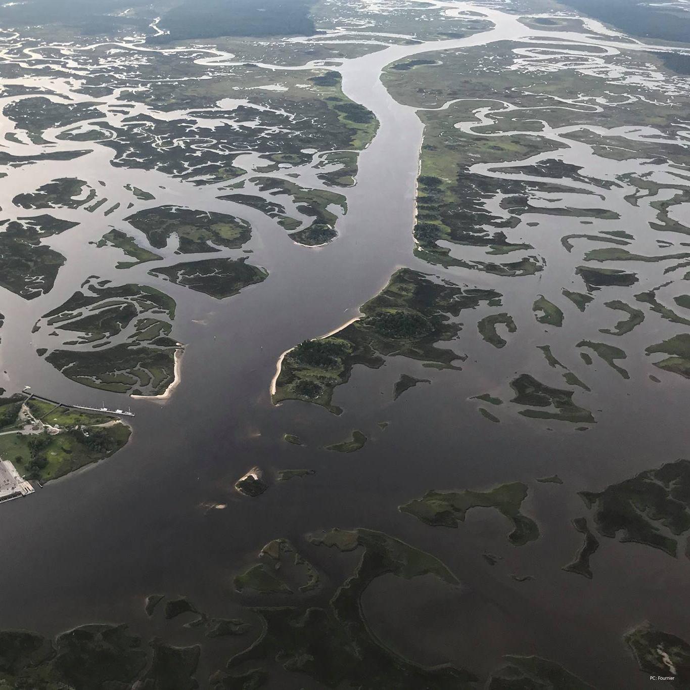 ariel view of marsh a bridge and creeks