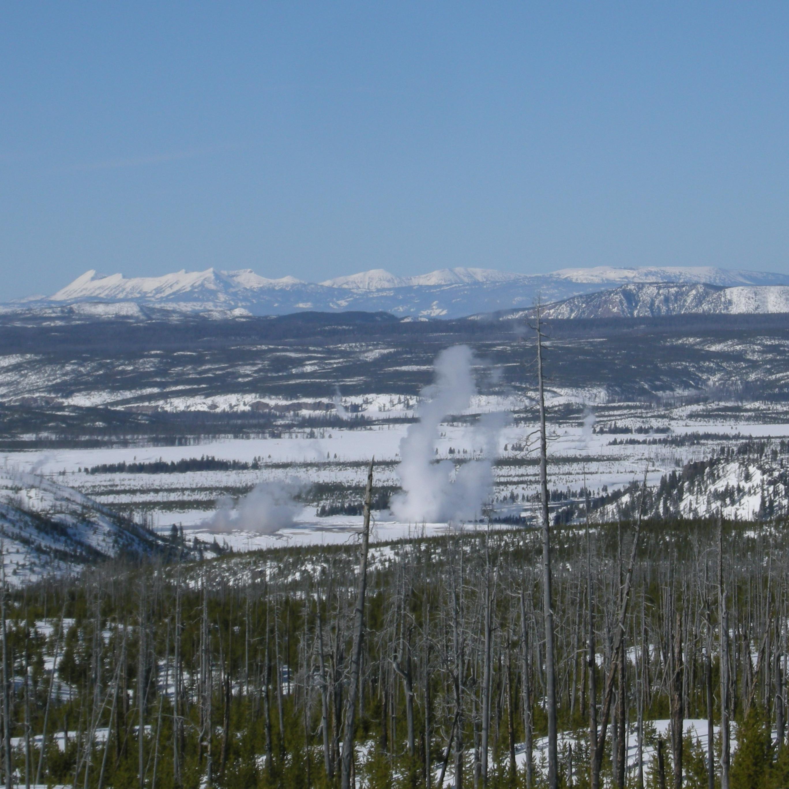 Views from the Mallard Creek Trail looking toward Midway Geyser Basin and the Madison Range.