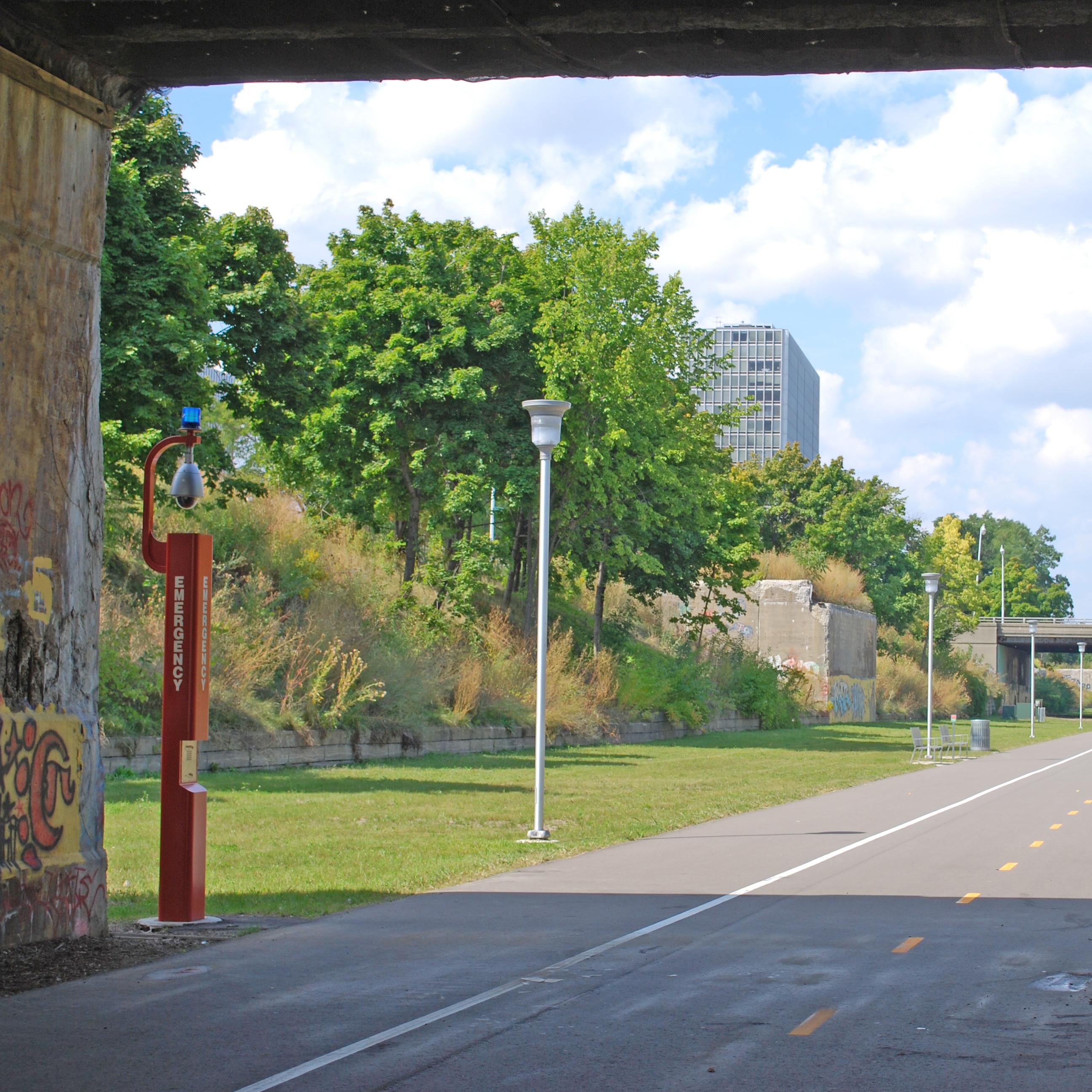 Underpass with murals. 