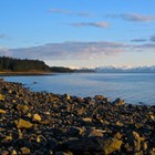 bartlett cove shoreline, with mountains in the distance