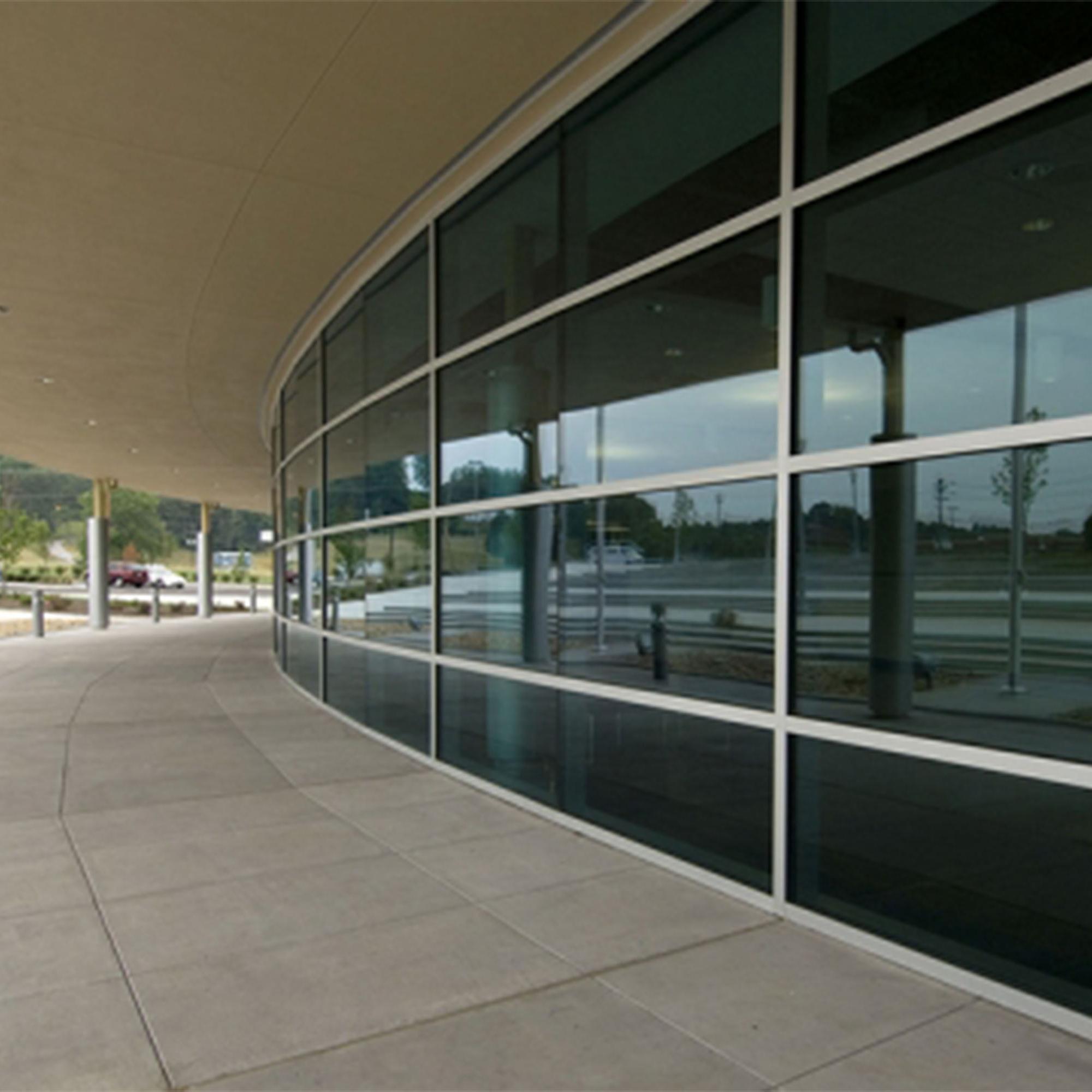 Exterior of a modern glass building