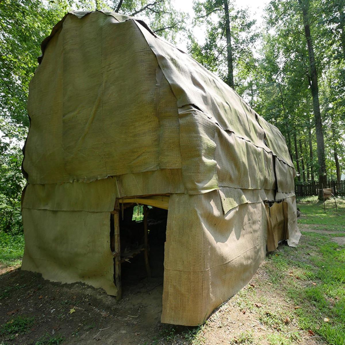 A longhouse structure recreated at Henricus museum. 