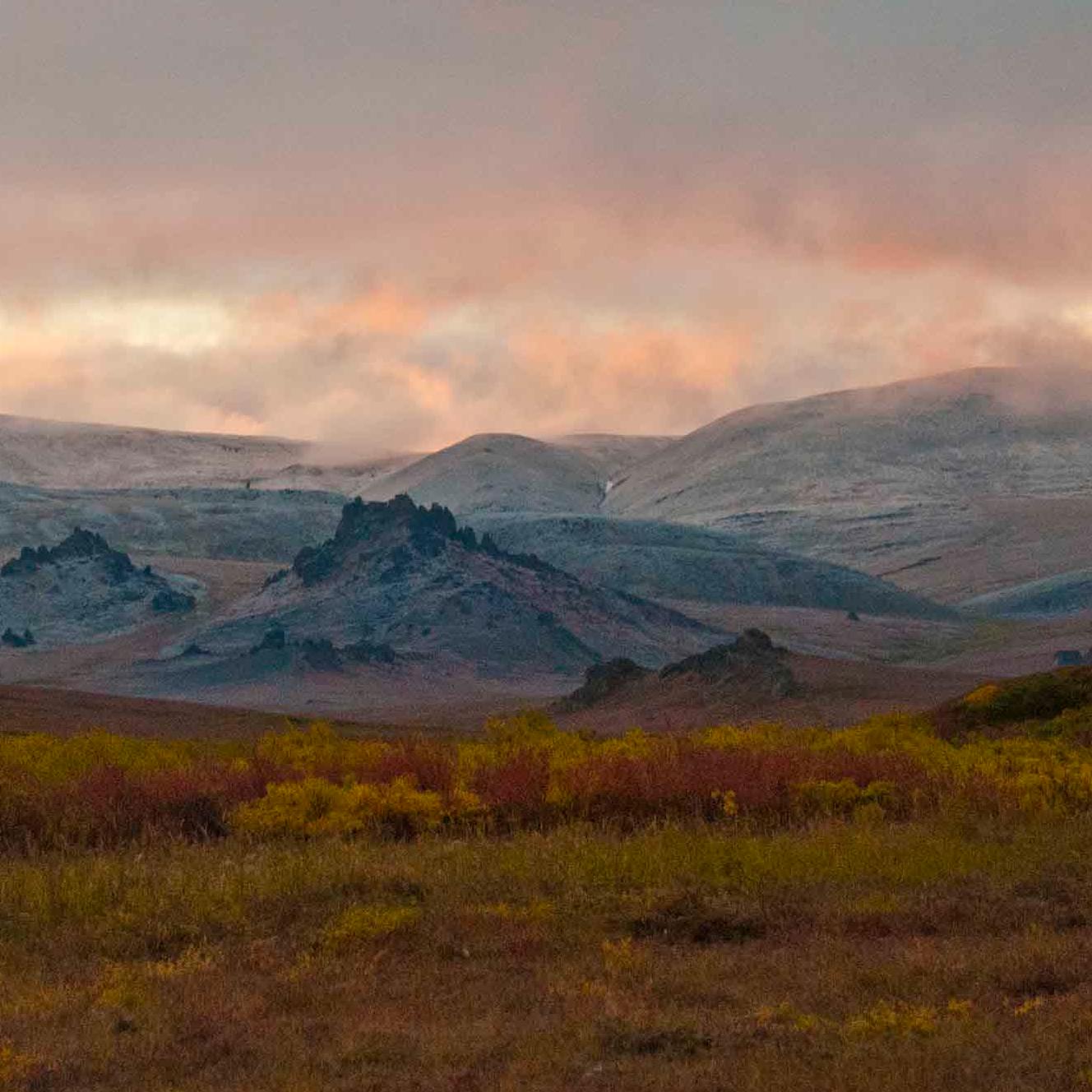The Tors at Serpentine Hot Springs dusted with snow in Bering Land Bridge National Preserve.
