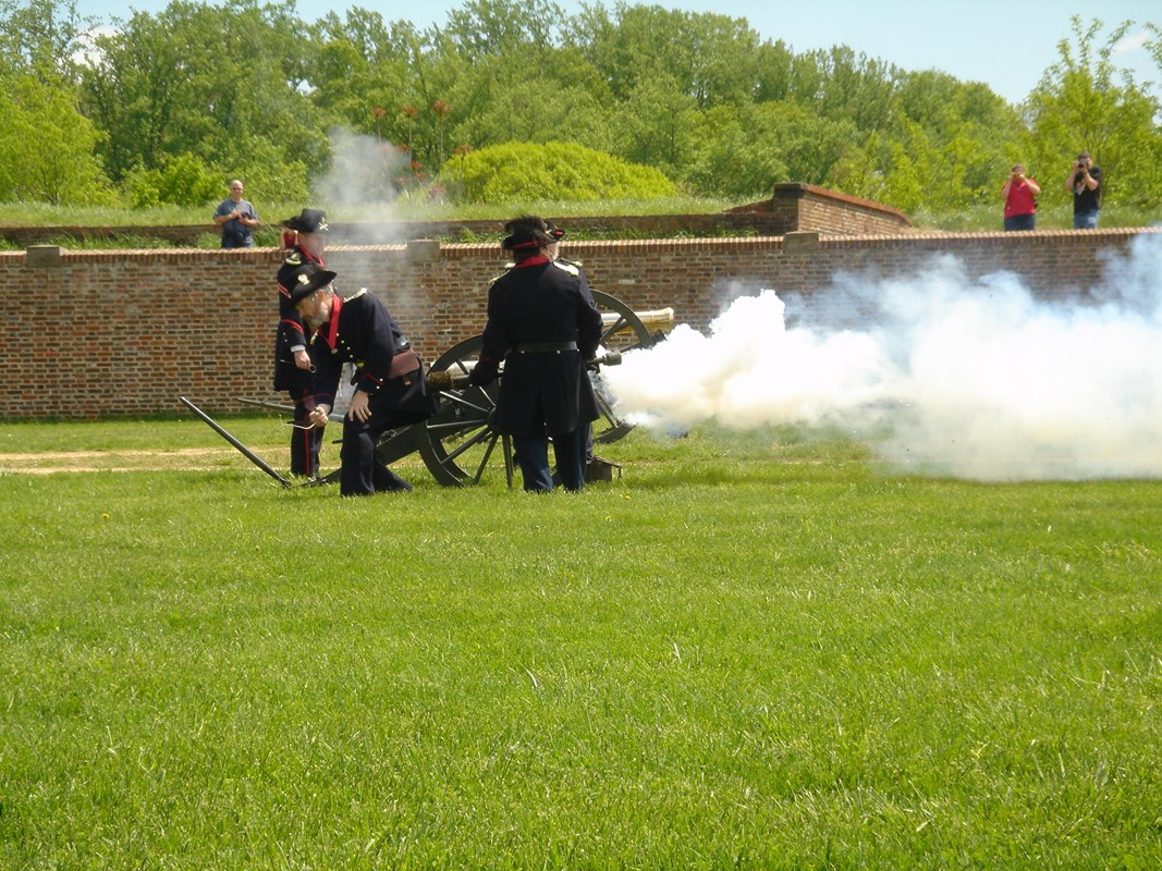 Cannon firing with smoke